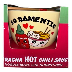Sriracha Hot Chili Sauce SO RAMENTIC Noodle Bowl and Chopsticks Set NEW IN BOX